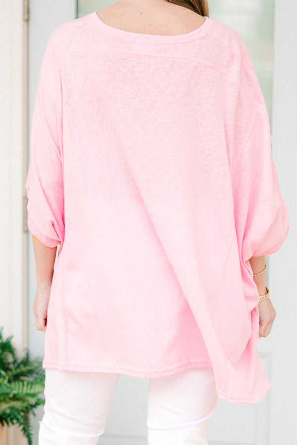 Chic Soul plus size clothing, sheer light pink short sleeve tunic