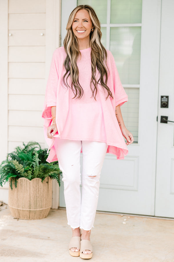 Chic Soul plus size clothing, sheer light pink short sleeve tunic
