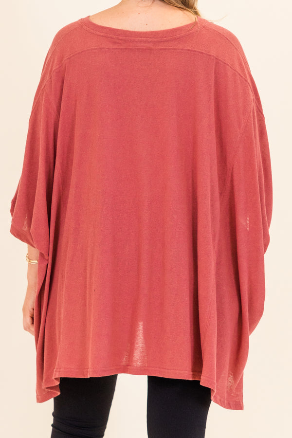 Chic Soul plus size clothing, short sleeve burgundy flowy tunic with cuff sleeves with asymmetrical bottom