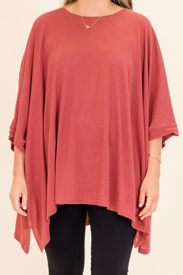 Chic Soul plus size clothing, short sleeve burgundy flowy tunic with cuff sleeves with asymmetrical bottom