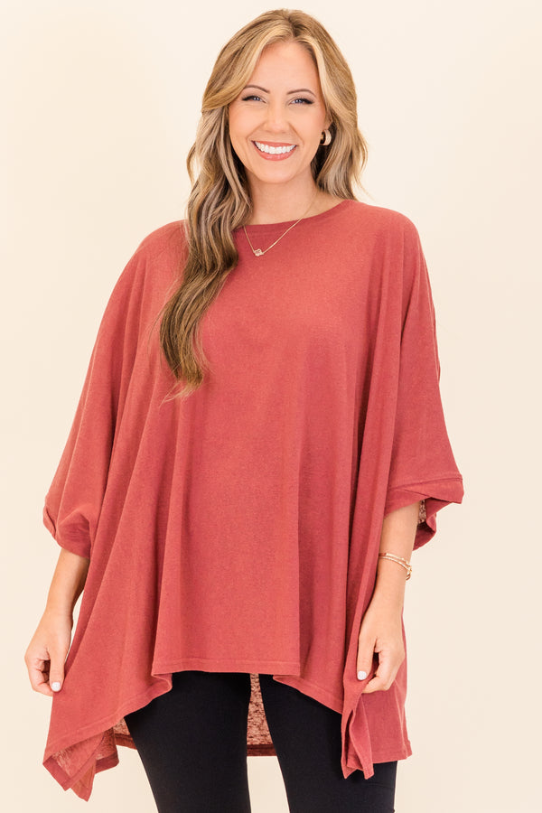 Chic Soul plus size clothing, short sleeve burgundy flowy tunic with cuff sleeves with asymmetrical bottom