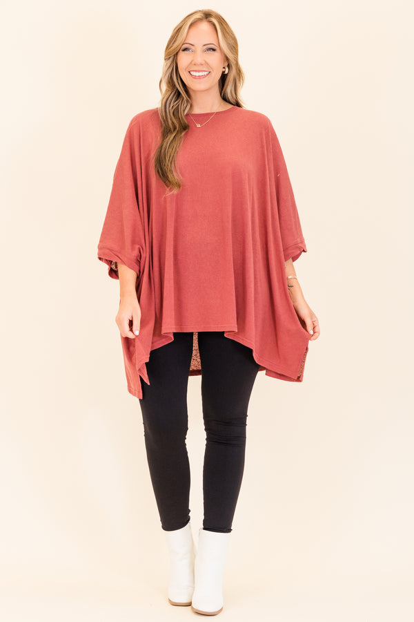 Chic Soul plus size clothing, short sleeve burgundy flowy tunic with cuff sleeves with asymmetrical bottom