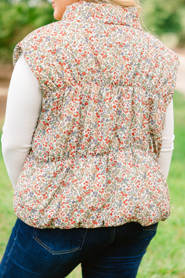 Chic Soul plus size clothing, multi colored floral print puffer vest that zips up