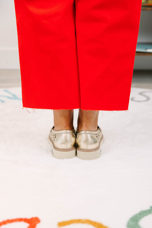 Plus Size gold metallic platform sandals with two straps featuring decorative bow details.