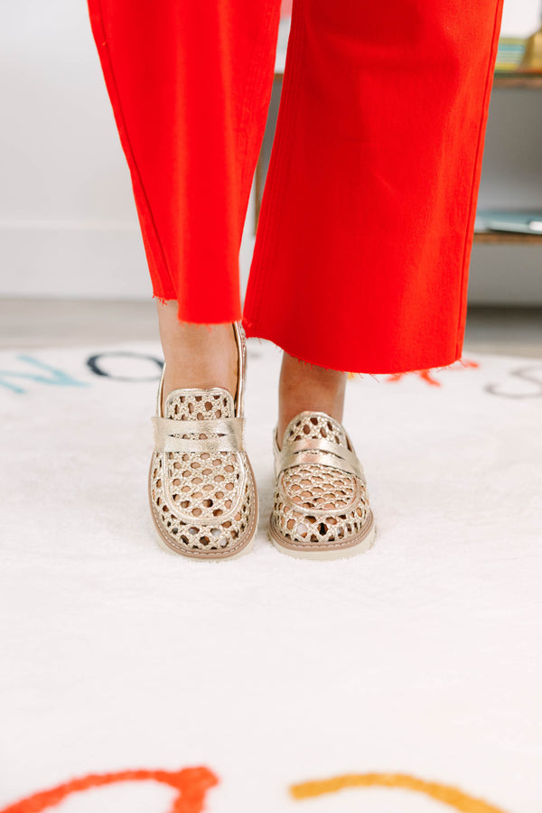 Plus Size gold metallic platform sandals with two straps featuring decorative bow details.