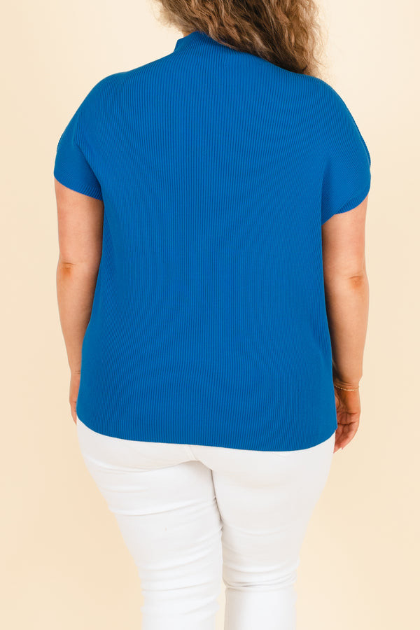 Chic Soul plus size clothing, royal blue ribbed top with a high neckline