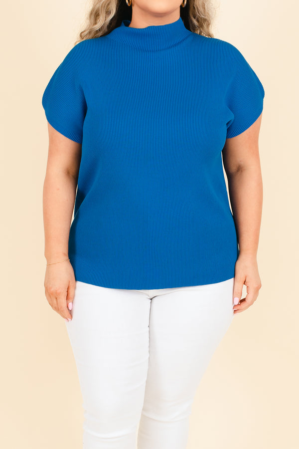 Chic Soul plus size clothing, royal blue ribbed top with a high neckline