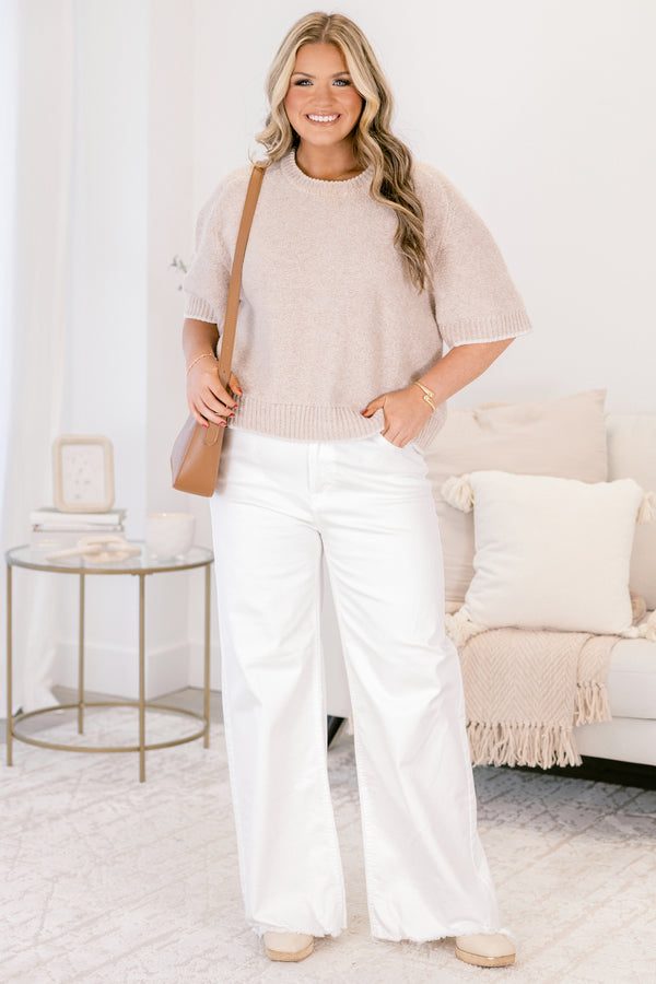 Chic Soul plus size clothing, white high rise straight leg jeans 