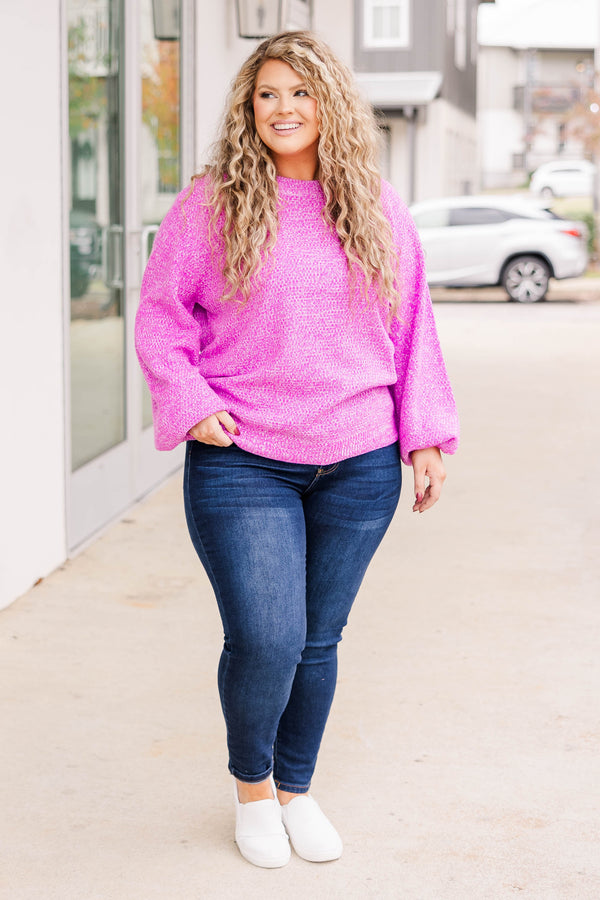 Chic Soul plus size clothing, berry colored bubble sleeve sweater textured, cozy, warm