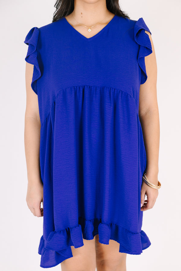 Chic Soul plus size clothing, royal blue v neck short flutter sleeve casual babydoll dress