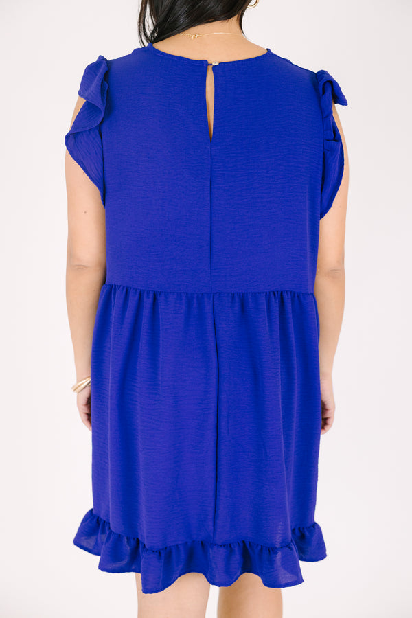 Chic Soul plus size clothing, royal blue v neck short flutter sleeve casual babydoll dress