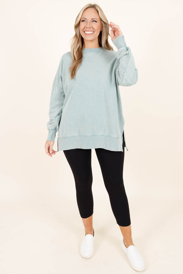 Chic Soul plus size clothing, dusty sage pullover with a split hem