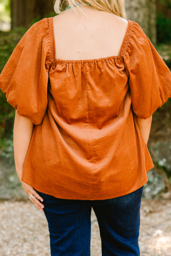 Chic Soul plus size clothing, brown corduroy short puff sleeve top
