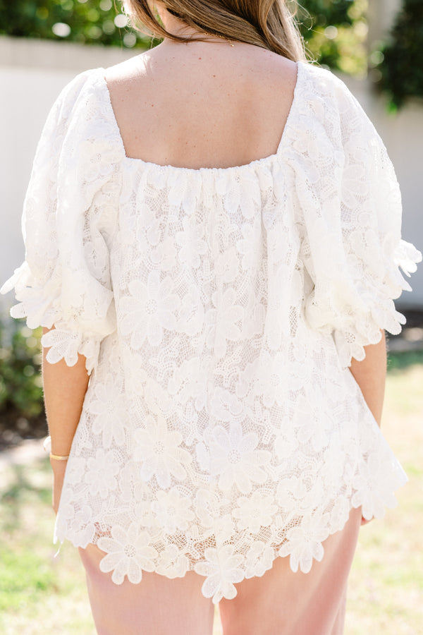 chic soul plus size clothing, white floral embroidered floral top with short sleeves that have ruffles on the end, and a square neck