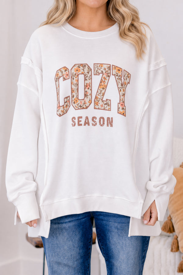Chic Soul plus size clothing, Ivory crewneck sweatshirt with 