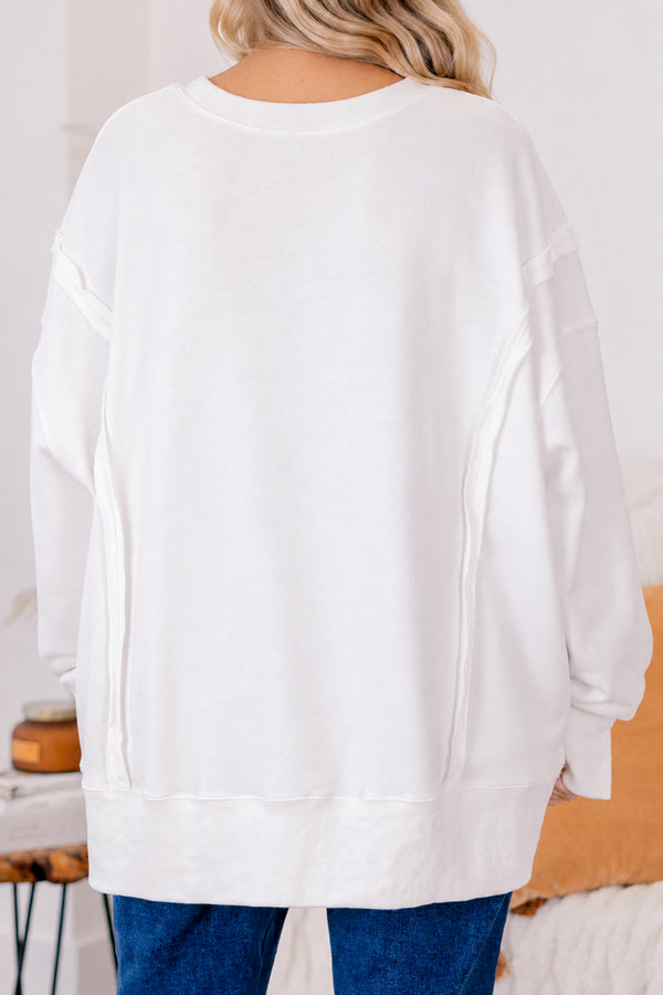 Chic Soul plus size clothing, Ivory crewneck sweatshirt with 