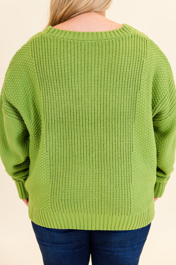 Chic Soul plus size clothing, lime green knit button up cardigan sweater with v neckline with ribbed cuff sleeves with ribbed band along neckline and bottom