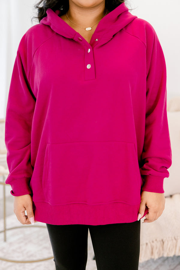 Chic Soul Plus size clothing, burgundy long sleeve pullover with a quarter snap neckline