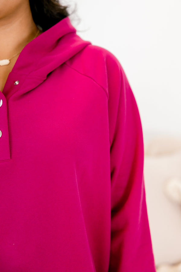 Chic Soul Plus size clothing, burgundy long sleeve pullover with a quarter snap neckline