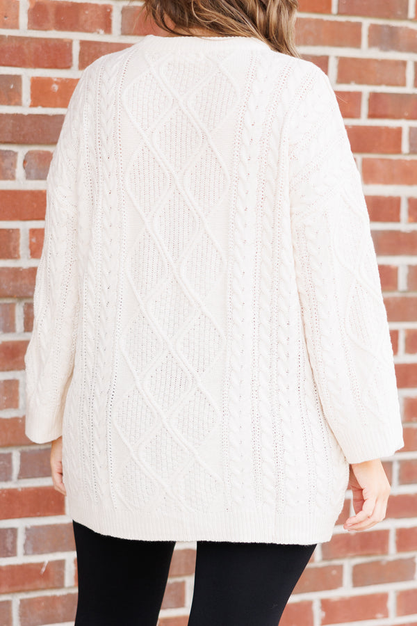 Chic Soul plus size clothing, cream colored tunic length sweater with textured detailing