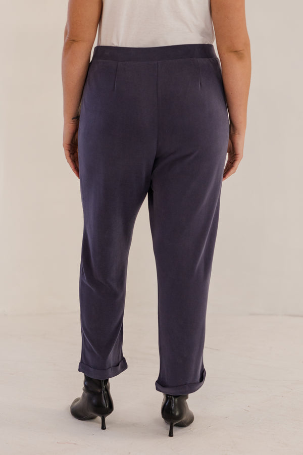 Chic Soul plus size clothing, ink navy slim fit tapered ankle pant with pintuck and cuffed ankle detail