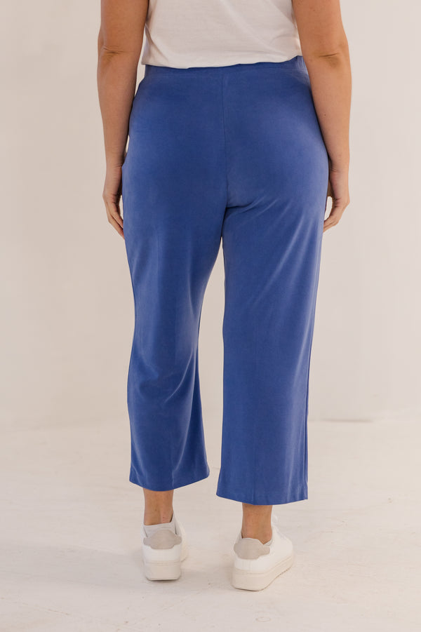 Chic Soul plus size clothing, crop fit flare ponte pant in blue ombre stretchy waistband