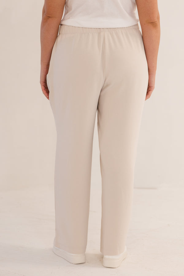 Chic Soul plus size clothing, stone straight leg pant with elastic back waistband with button closure in front with pockets