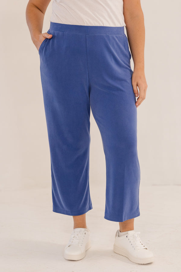 Chic Soul plus size clothing, crop fit flare ponte pant in blue ombre stretchy waistband