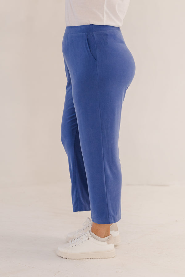 Chic Soul plus size clothing, crop fit flare ponte pant in blue ombre stretchy waistband