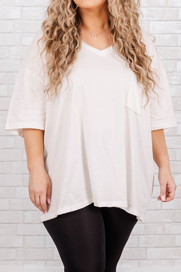 Chic Soul plus size clothing, V neck short sleeve tshirt with chest pocket