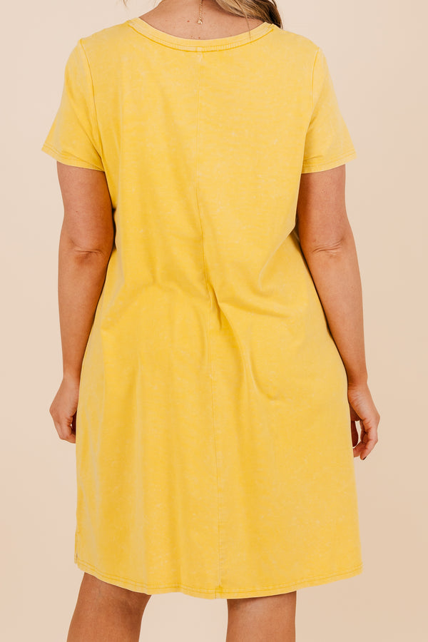 Chic Soul plus size clothing, mustard short sleeve mini dress, tshirt fit with round neckline