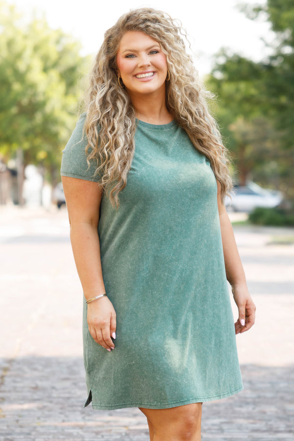 Chic Soul plus size clothing, spruce acid wash pattern dress