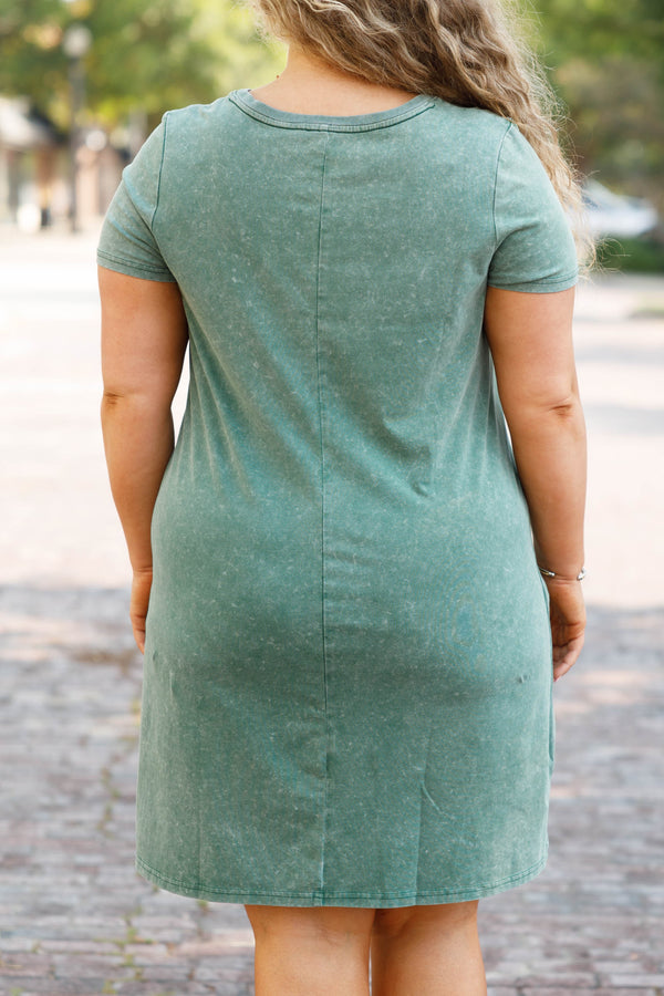Chic Soul plus size clothing, spruce acid wash pattern dress