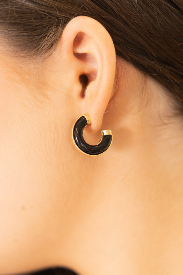 Chic Soul plus size clothing, black small hoop earrings with gold detailing