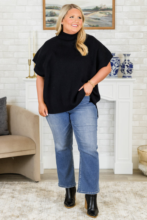 Chic Soul plus size clothing, short-sleeve black turtle-neck sweater top 