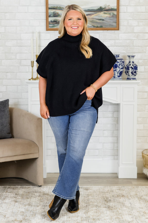 Chic Soul plus size clothing, short-sleeve black turtle-neck sweater top 