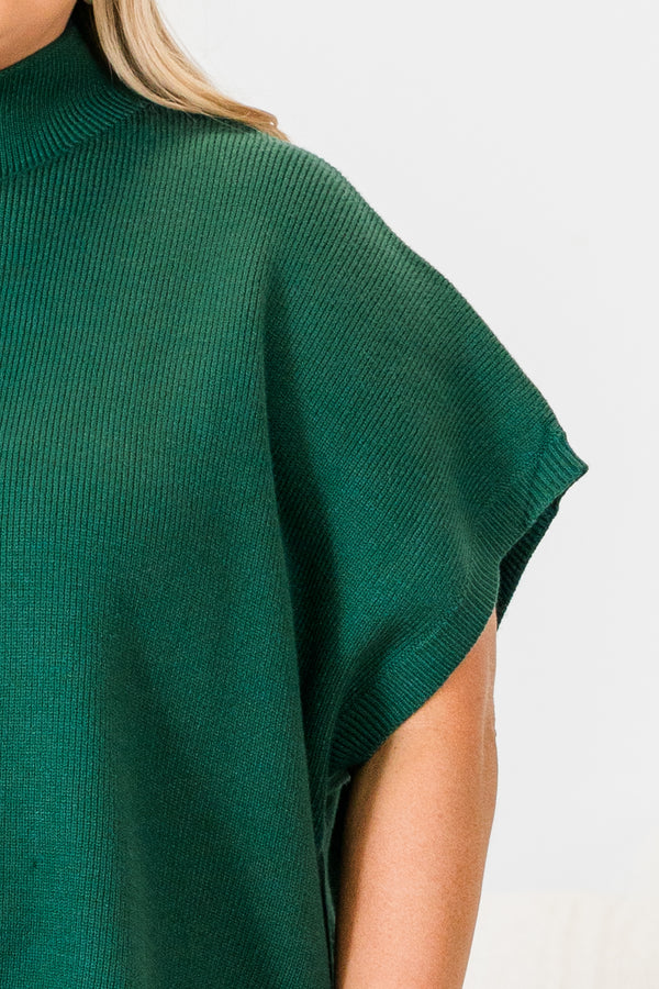 Chic Soul plus size clothing, hunter green short sleeve knit top with mock neckline with batwing sleeves