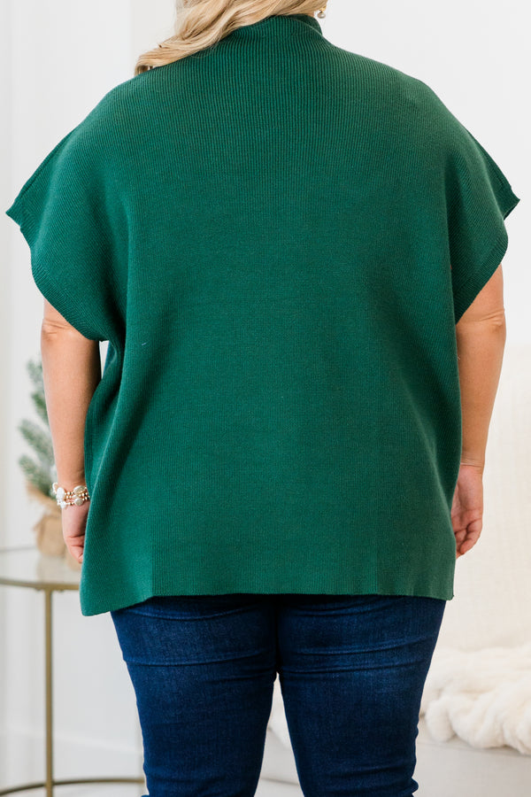 Chic Soul plus size clothing, hunter green short sleeve knit top with mock neckline with batwing sleeves