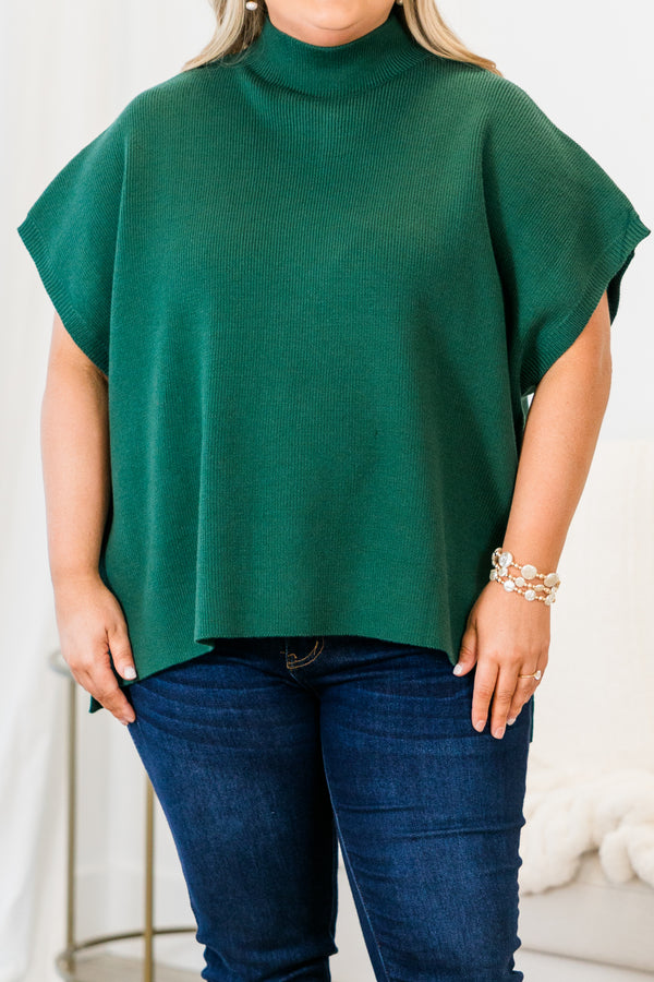 Chic Soul plus size clothing, hunter green short sleeve knit top with mock neckline with batwing sleeves