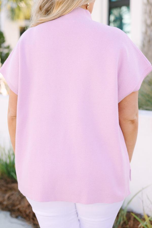 Chic Soul pus size clothing, pink high neck sweater with short sleeves 