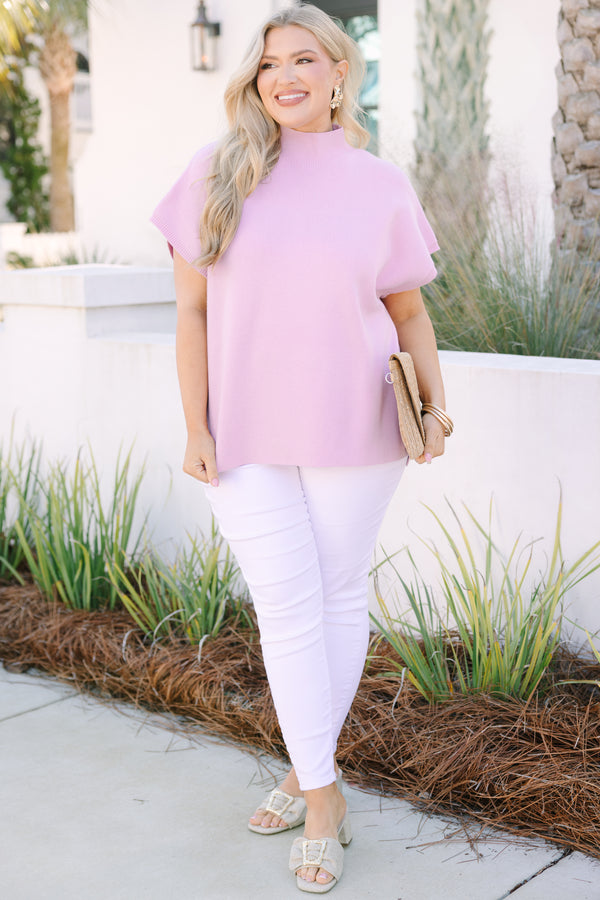 Chic Soul pus size clothing, pink high neck sweater with short sleeves 