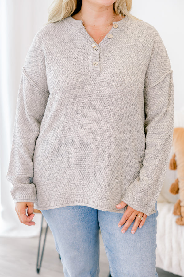 Chic Soul plus size clothing, beige colored waffle knit long sleeve sweater with buttons going down to the chest 