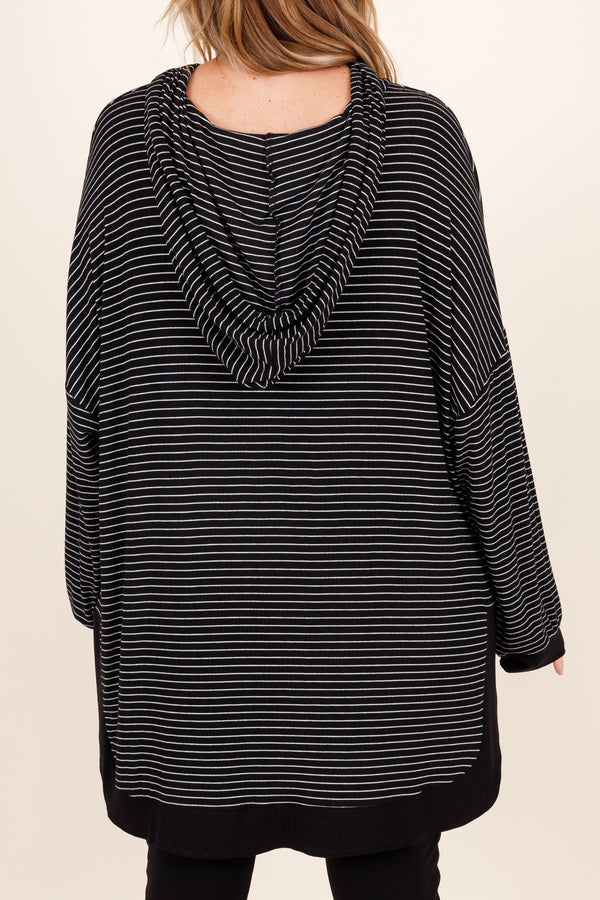 Chic Soul plus size clothing, black and white striped oversized hoodie