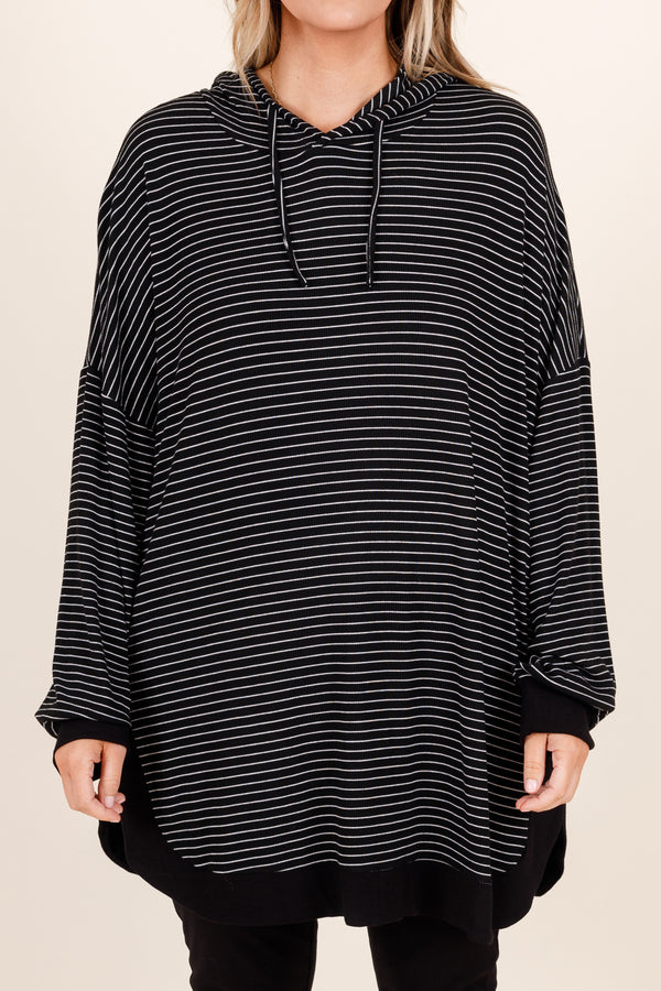 Chic Soul plus size clothing, black and white striped oversized hoodie
