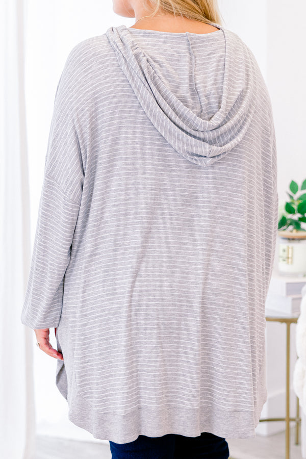 Chic Soul plus size clothing, gray and white striped oversized hoodie