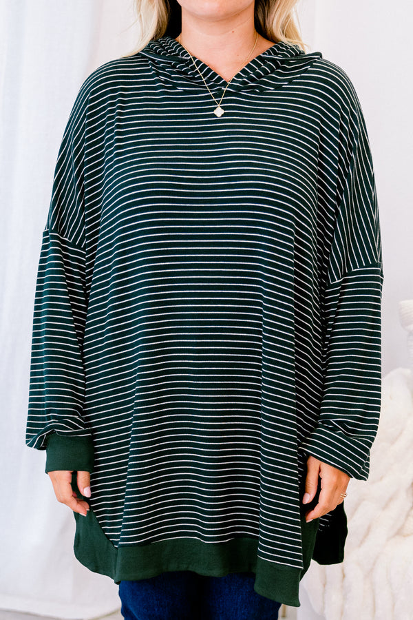 Chic Soul plus size clothing, striped green and white hoodie 