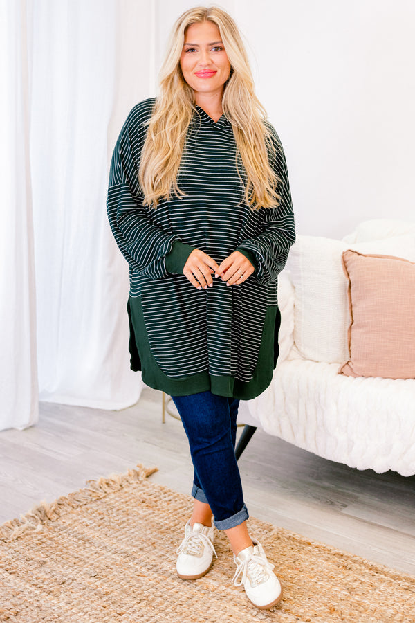 Chic Soul plus size clothing, striped green and white hoodie 