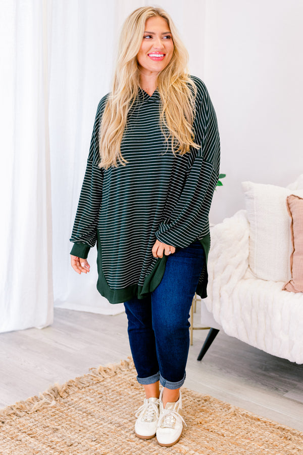 Chic Soul plus size clothing, striped green and white hoodie 