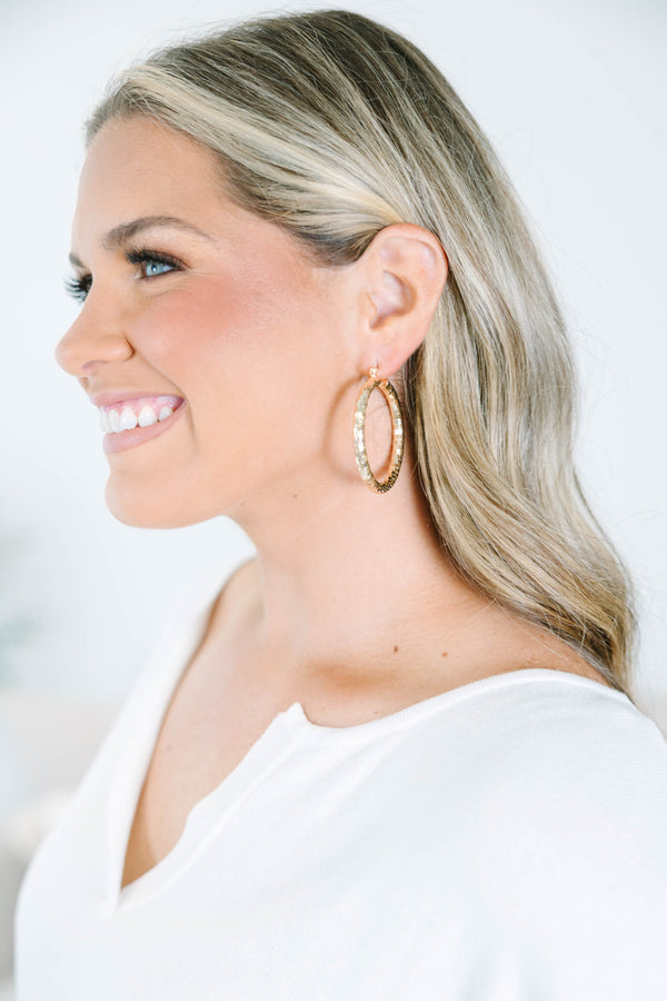 Plus Size gold hoop earrings with a textured, faceted design and a polished finish.