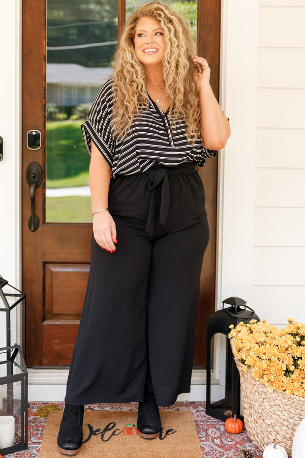 Chic Soul plus size clothing, black and white striped short sleeve top soft material and button detailing